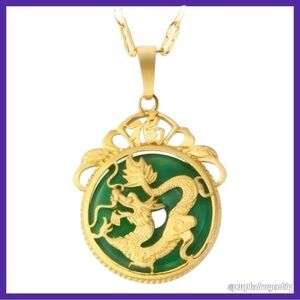 Gold and Green Dragon Pendant Necklace